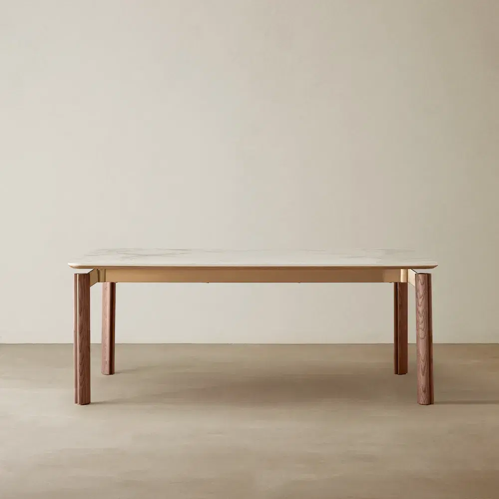 Portobello Pandora Brown Sintered Stone Top Dining Table - Toffee Brown Ash Legs 200x100cm