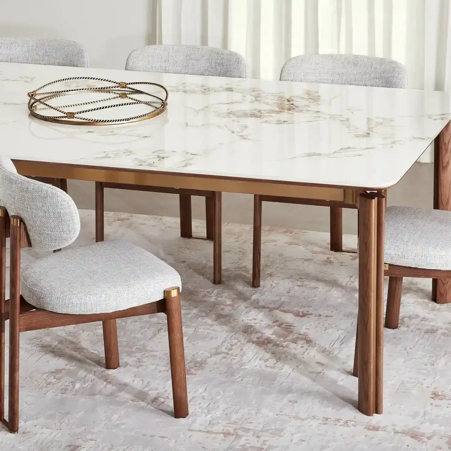 Portobello Pandora Brown Sintered Stone Top Dining Table - Toffee Brown Ash Legs 200x100cm