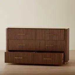 San Pierre Walnut Veneer Dresser with Travertine Finish Sintered Stone Top