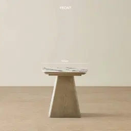 Dunstan Medium Brown Veneer Side Table with Calcatta Viola Sintered Stone Top