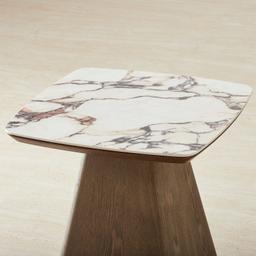 Dunstan Medium Brown Veneer Side Table with Calcatta Viola Sintered Stone Top