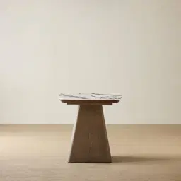 Dunstan Medium Brown Veneer Side Table with Calcatta Viola Sintered Stone Top