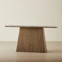 Dunstan Medium Brown Veneer Console Table with Calacatta Viola Sintered Stone Top