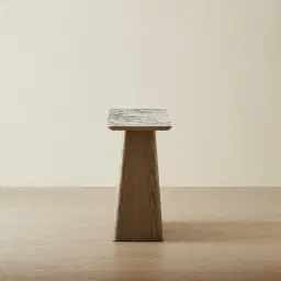 Dunstan Medium Brown Veneer Console Table with Calacatta Viola Sintered Stone Top