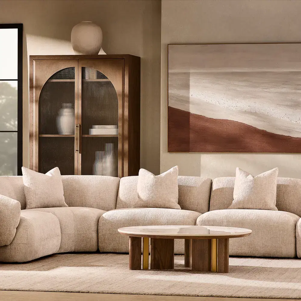 Sir Lionell Gliding White Sintered Stone Coffee Table - Walnut Brown Wooden Legs