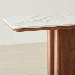 Sir Lionell Gliding White Sintered Stone Console Table - Walnut Brown Wooden Legs