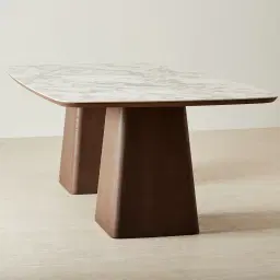 Dunstan Amber Brown Veneer Rectangular Dining Table with Calacatta Viola Sintered Stone Top - 240x120cm