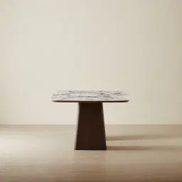 Dunstan Amber Brown Veneer Rectangular Dining Table with Calacatta Viola Sintered Stone Top - 240x120cm