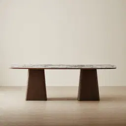 Dunstan Amber Brown Veneer Rectangular Dining Table with Calacatta Viola Sintered Stone Top - 240x120cm