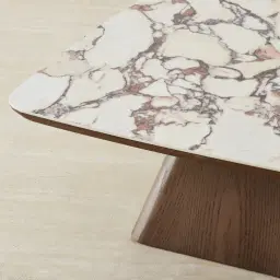 Dunstan Amber Brown Veneer Coffee Table with Calcatta Viola Sintered Stone Top