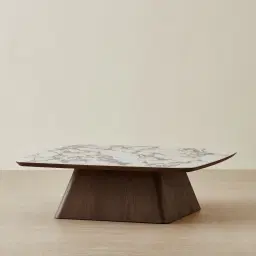 Dunstan Amber Brown Veneer Coffee Table with Calcatta Viola Sintered Stone Top
