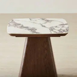 Dunstan Amber Brown Veneer Side Table with Calcatta Viola Sintered Stone Top