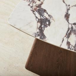 Dunstan Amber Brown Veneer Side Table with Calcatta Viola Sintered Stone Top