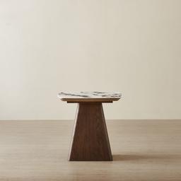 Dunstan Amber Brown Veneer Side Table with Calcatta Viola Sintered Stone Top