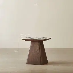 Dunstan Amber Brown Veneer Side Table with Calcatta Viola Sintered Stone Top