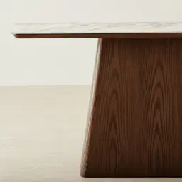 Dunstan Amber Brown Veneer Console Table with Calacatta Viola Sintered Stone Top