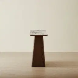 Dunstan Amber Brown Veneer Console Table with Calacatta Viola Sintered Stone Top