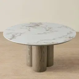 Terzetto Pandora Brown Sintered Stone Round Dining Table - Medium Brown Wooden Legs