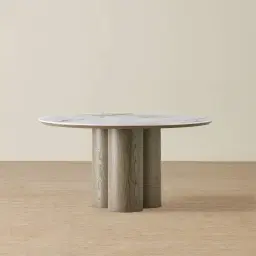 Terzetto Pandora Brown Sintered Stone Round Dining Table - Medium Brown Wooden Legs