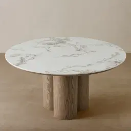 Terzetto Pandora Brown Sintered Stone Round Dining Table - Medium Brown Wooden Legs