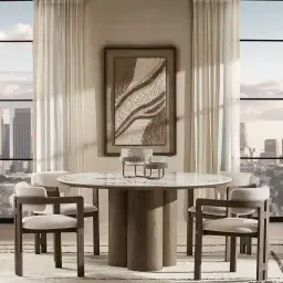 Terzetto Pandora Brown Sintered Stone Round Dining Table - Medium Brown Wooden Legs