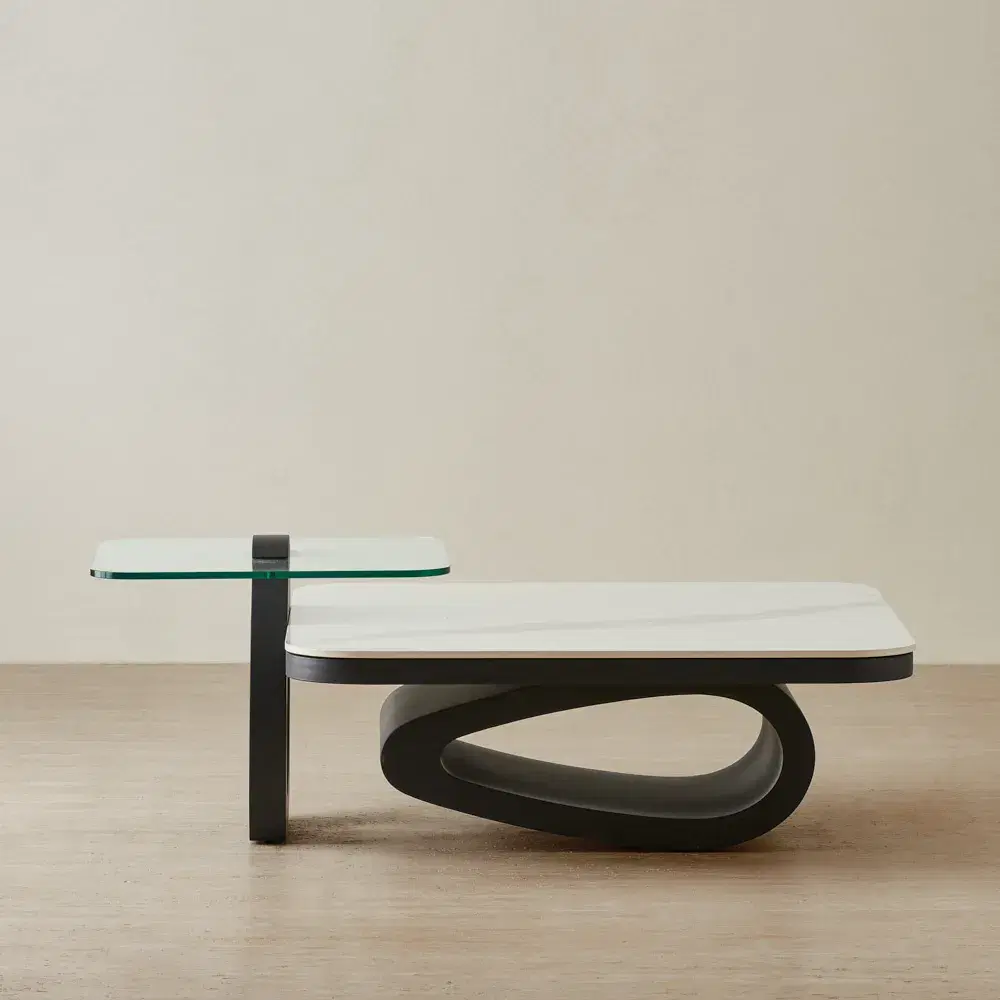 Aspen White Sintered Stone Coffee Table - Matte Black Legs