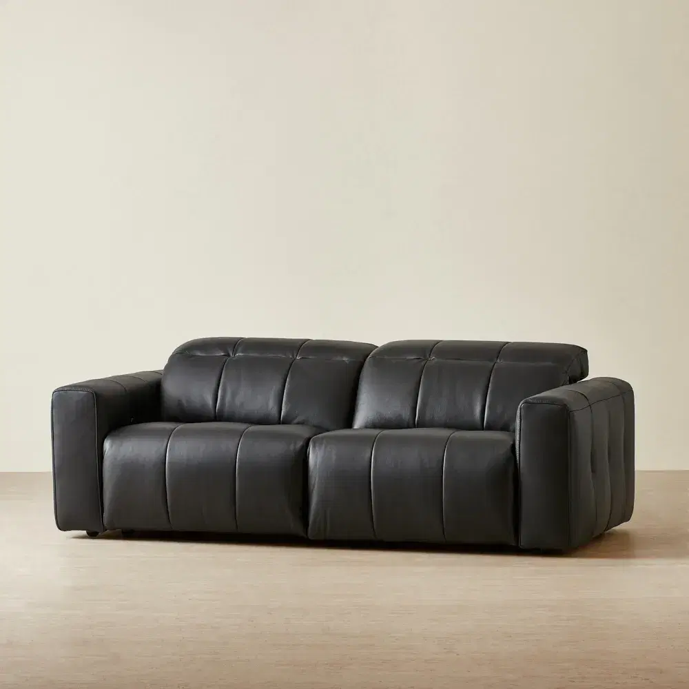 Kensley Black Leather 2-Seater Dual Electric Recliner