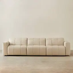 Kensley Almond Cream Leather 3-Seater Dual Electric Recliner