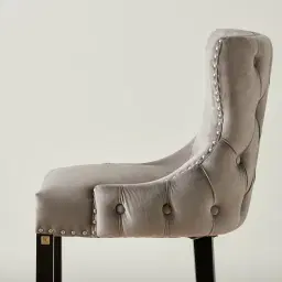 Camille III Pebble Grey Velvet Bar Stool
