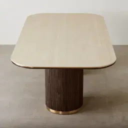 San Pierre Ebony Brown Ash Veneer Two-Leg Rectangular Dining Table with Travertine Finish Sintered Stone Top 240x120cm