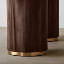 San Pierre Ebony Brown Ash Veneer Two-Leg Rectangular Dining Table with Travertine Finish Sintered Stone Top 240x120cm