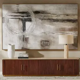 San Pierre Ebony Brown Ash Veneer Entertainment Unit with Travertine Finish Sintered Stone Top