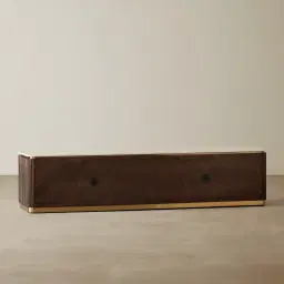 San Pierre Ebony Brown Ash Veneer Entertainment Unit with Travertine Finish Sintered Stone Top