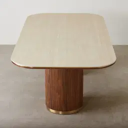 San Pierre Walnut Veneer Two-Leg Rectangular Dining Table with Travertine Finish Sintered Stone Top - 270x120cm