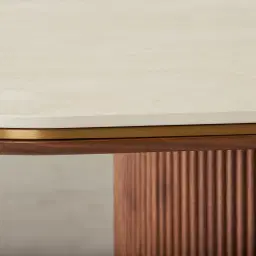 San Pierre Walnut Veneer Two-Leg Rectangular Dining Table with Travertine Finish Sintered Stone Top - 200x110cm