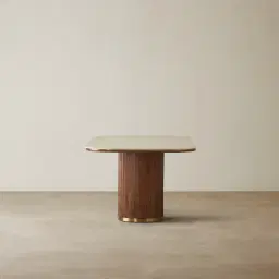 San Pierre Walnut Veneer Two-Leg Rectangular Dining Table with Travertine Finish Sintered Stone Top - 200x110cm