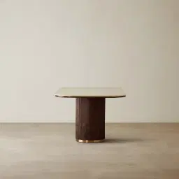 San Pierre Ebony Brown Ash Veneer Two-Leg Rectangular Dining Table with Travertine Finish Sintered Stone Top - 200x110cm