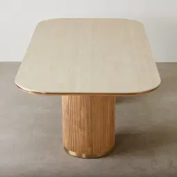 San Pierre Light Brown Ash Veneer Two-Leg Rectangular Dining Table with Travertine Finish Sintered Stone Top - 200x110cm