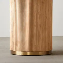 San Pierre Light Brown Ash Veneer Two-Leg Rectangular Dining Table with Travertine Finish Sintered Stone Top - 200x110cm