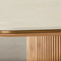 San Pierre Light Brown Ash Veneer Two-Leg Rectangular Dining Table with Travertine Finish Sintered Stone Top - 200x110cm