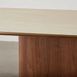 San Pierre Walnut Veneer Single Leg Rectangular Dining Table with Travertine Finish Sintered Stone Top - 200x110cm