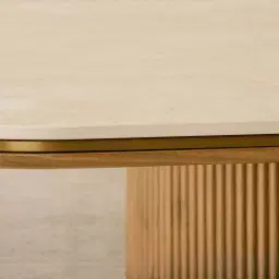 San Pierre Light Brown Ash Veneer Single Leg Rectangular Dining Table with Travertine Finish Sintered Stone Top - 200x110cm