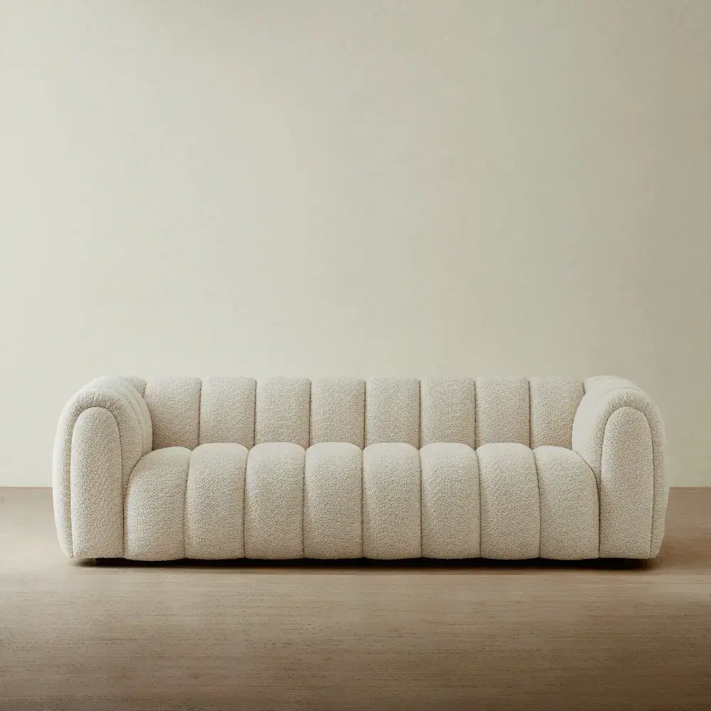 Gabriella Stone Cream 3-Seater Woven Fabric Sofa