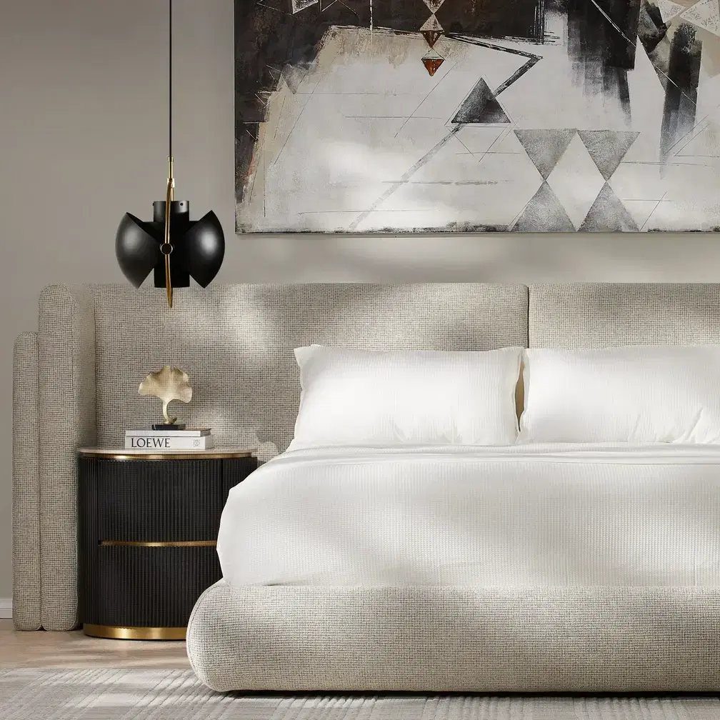 Clementine Dove Grey Woven Fabric Queen Bed