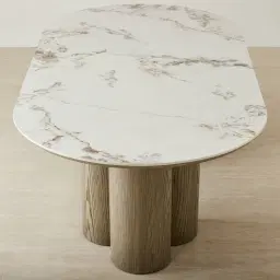 Terzetto Pandora Brown Sintered Stone Curved Dining Table - Medium Brown Wooden Legs 200x120cm