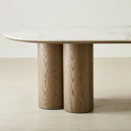 Terzetto Pandora Brown Sintered Stone Curved Dining Table - Medium Brown Wooden Legs 200x120cm