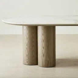 Terzetto Pandora Brown Sintered Stone Curved Dining Table - Medium Brown Wooden Legs 200x120cm