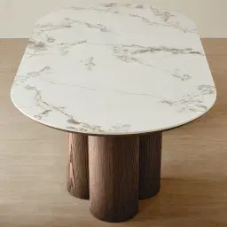 Terzetto Pandora Brown Sintered Stone Curved Dining Table - Dark Brown Ash Legs 200x120cm
