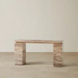 Monolith Natural Silver-Grey Travertine Console Table