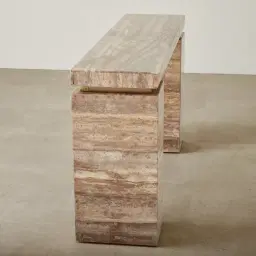 Monolith Natural Silver-Grey Travertine Console Table